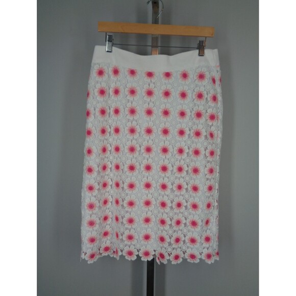 J Crew Pencil Skirt Womens 8 Floral Crochet White Pink Cottagecore New